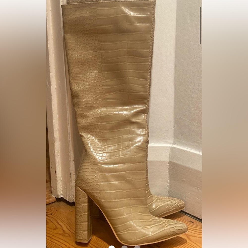 Brand new beige “croc” heeled boots